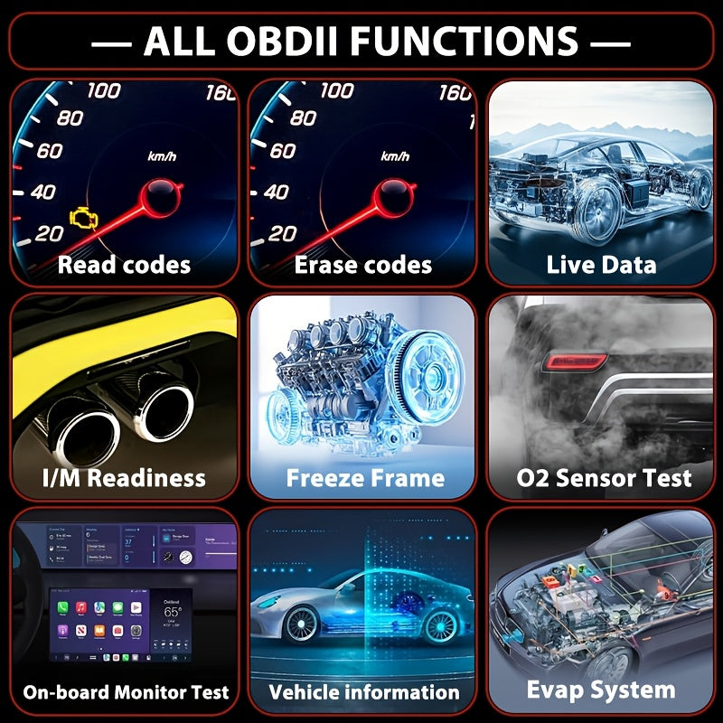Advanced OBD2 Scanner Faster Processing Chip 10 Languages Read Clear Engine Codes Live Data Freeze Frame I/M Readiness All OBD2 Protocols CAN ISO KWP All Cars 1996+ Red | Nova Mart