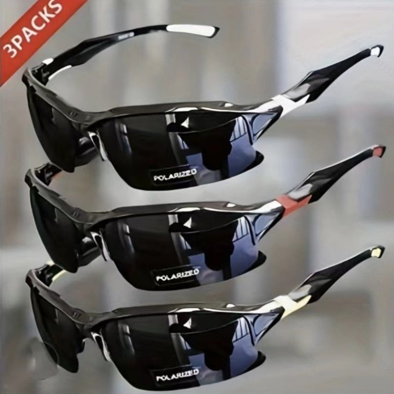 3-Pack Sports Sunglasses UV400 Half Frame for Men & Women – Lightweight Polarized Goggles for Running, Fishing, Skiing, Driving & Outdoor Activities, Sun Protection Eyewear Set