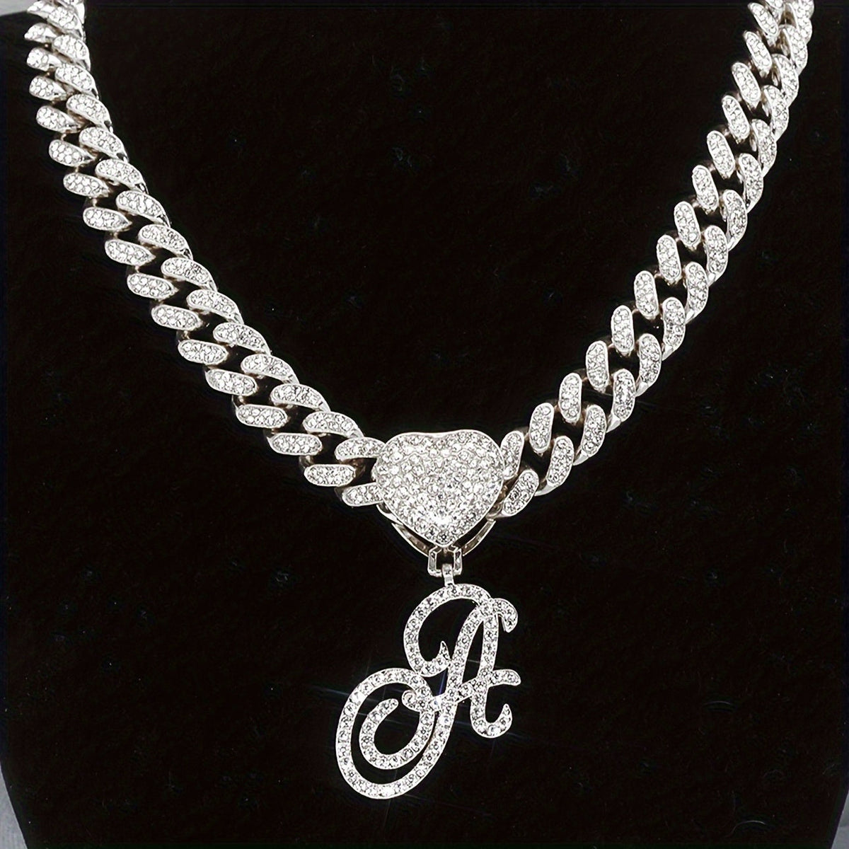 Initial Letter Necklace for Men & Women – Personalized A-Z Silver Cuban Chain with Heart Pendant, Hip Hop Style, 45cm / 17.71in, Perfect Gift for Sports Fans, Birthdays & Everyday Wear