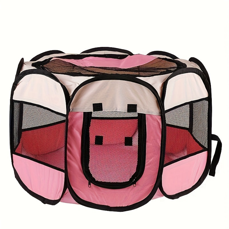 Octagonal Pet Playpen Tent Foldable Oxford Fabric - No Assembly Indoor Outdoor Dog Cat Enclosure Kennel Maternity Room M L XL Blue & Beige, Portable Collapsible Pet Exercise Pen