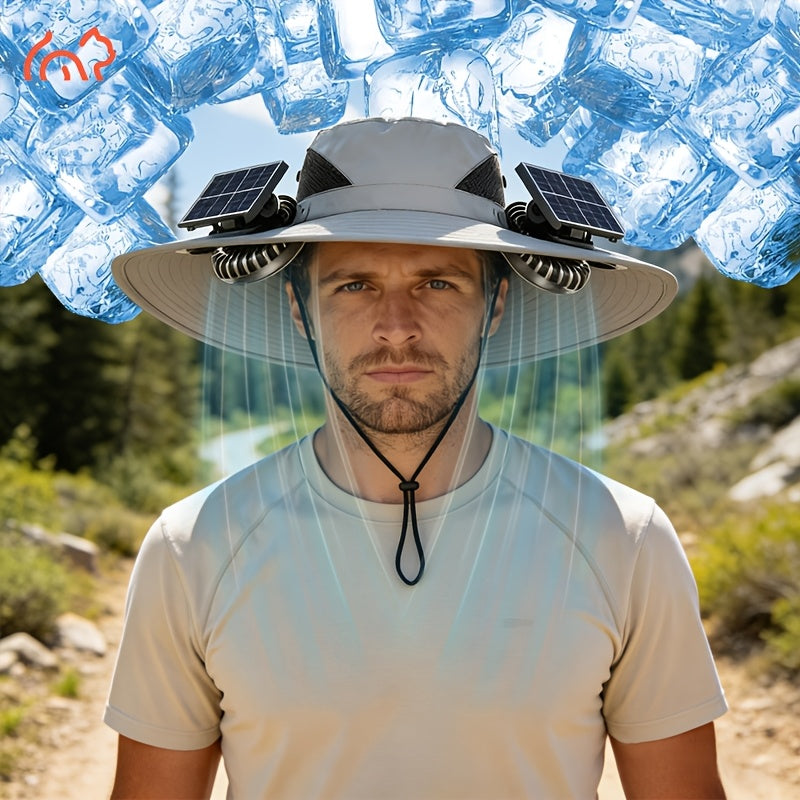 Solar Fan Hat with Dual Fans & USB Charging for Men & Women – Wide Brim Cooling Cap with Long Battery Life for Camping, Hiking, Fishing, Gardening & Outdoor Work | Black, Dark Gray & Khaki
