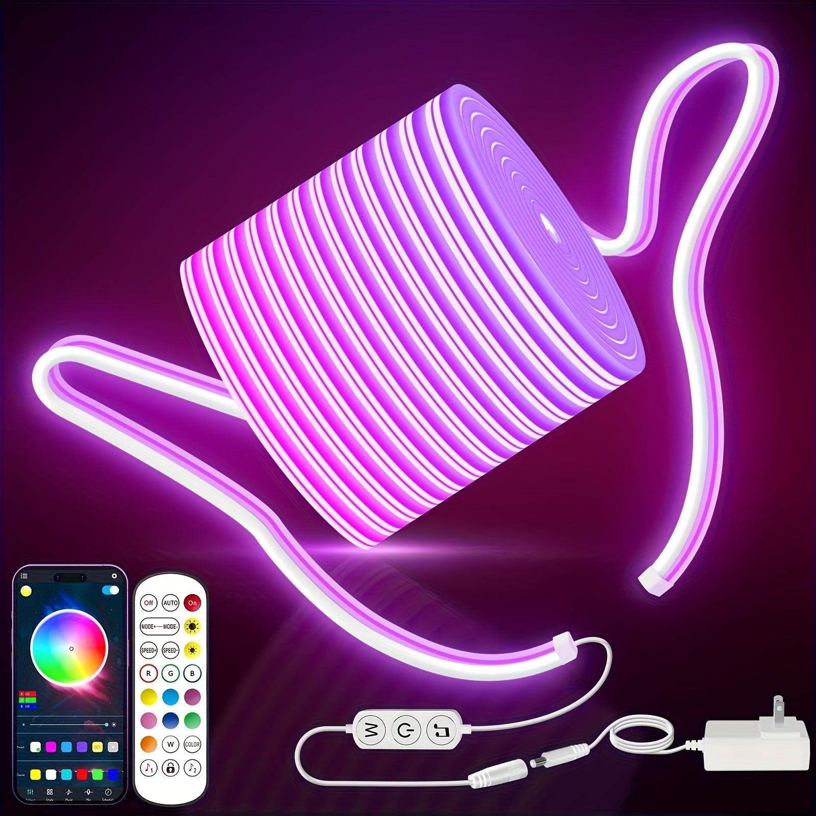 RGB LED Neon Rope Light IP65 Waterproof App & Remote Control Music Sync – Color-Changing Flexible Silicone Strip 3.2ft 9.8ft 16.4ft for Gaming Bedroom & Outdoor Decor