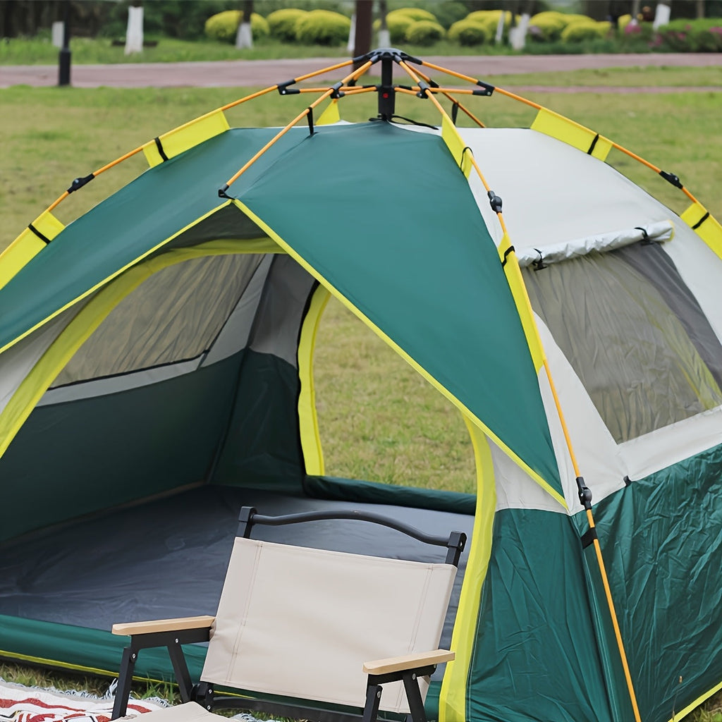 4-Person Pop-Up Camping Tent Instant Setup with UV Protection Insect Netting & Sunshade, Automatic Family Tent Dark Green for Beach Park Camping Hiking Outdoor Adventures, Sturdy Zipper & Support Pole