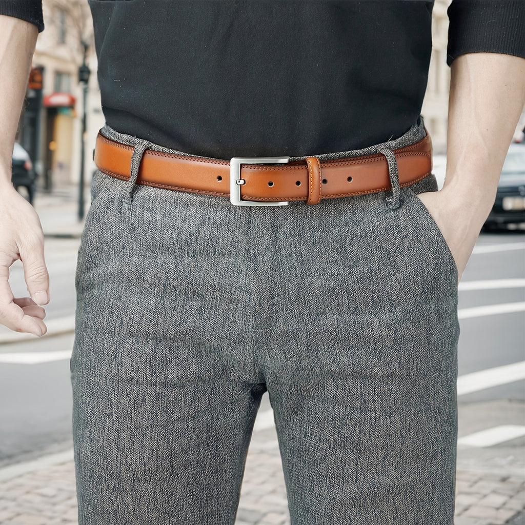 2 Pack Men's Genuine Leather Belt Set with Zinc Alloy Buckle – 1 3/8 Inch Wide Dress Casual Golf Jeans Belt for Men Sizes 30-50 Great Gift for Him