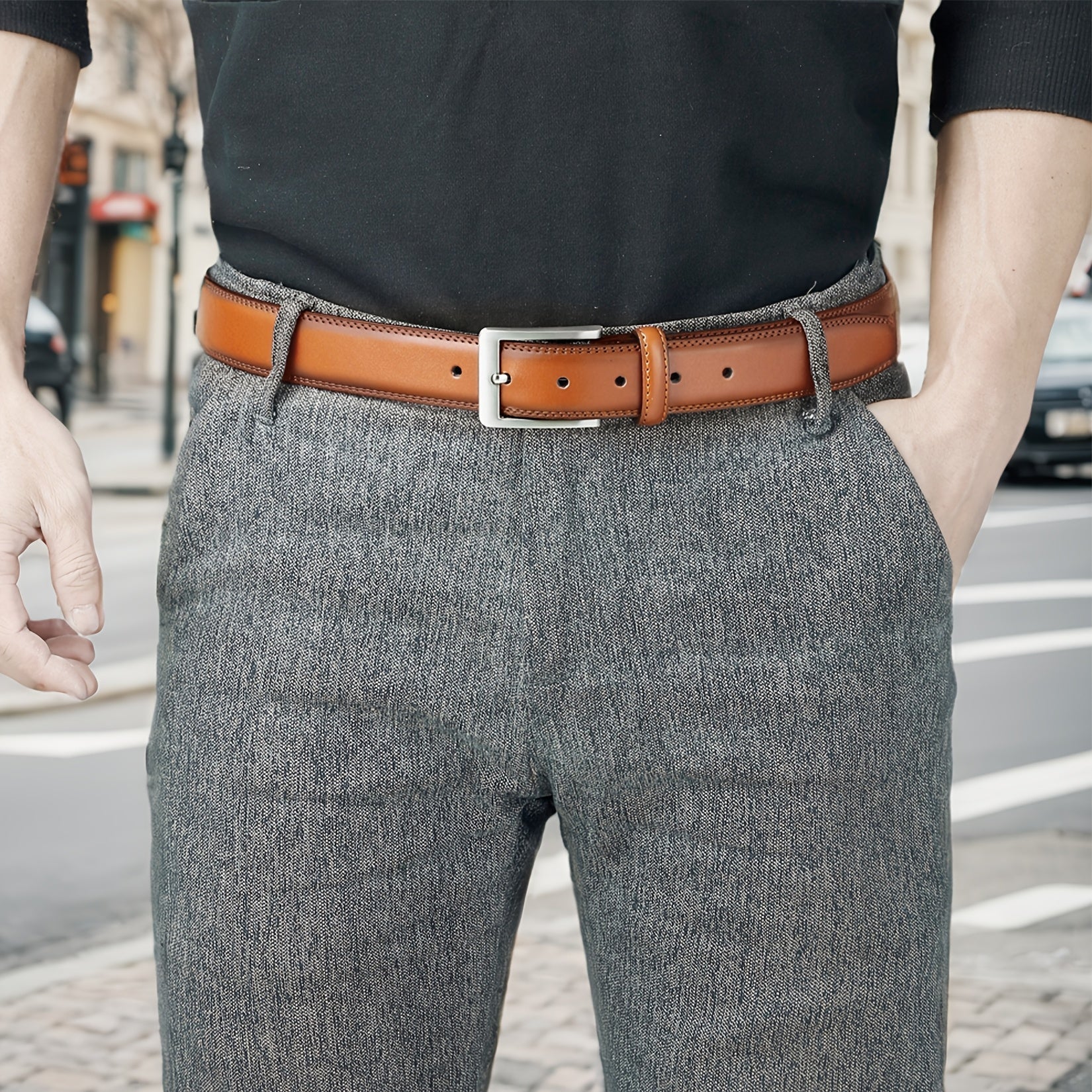 2 Pack Men's Genuine Leather Belt Set with Zinc Alloy Buckle – 1 3/8 Inch Wide Dress Casual Golf Jeans Belt for Men Sizes 30-50 Great Gift for Him