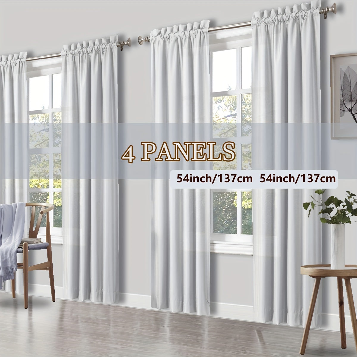 Rod Pocket Light Filtering Curtains 4 Panels – Solid Color Drapes for Living Room Bedroom Office, Easy Install, 10 Colors & 8 Sizes, Yarn-Dyed Fade Resistant Fabric, Home Window Treatment Set