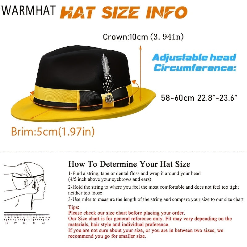 Men's Vintage British Gentleman Top Hat Cashmere Wool Blend – Adjustable 57-60cm Classic Fall Winter Dress Hat in Black White Red Yellow for Formal Costume Party Holiday Gift