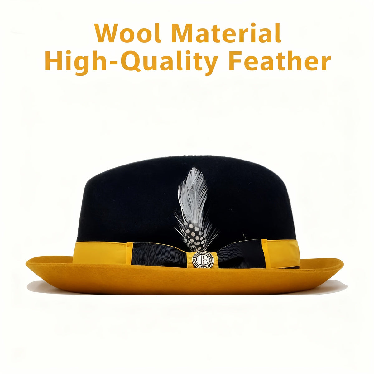 Men's Vintage British Gentleman Top Hat Cashmere Wool Blend – Adjustable 57-60cm Classic Fall Winter Dress Hat in Black White Red Yellow for Formal Costume Party Holiday Gift