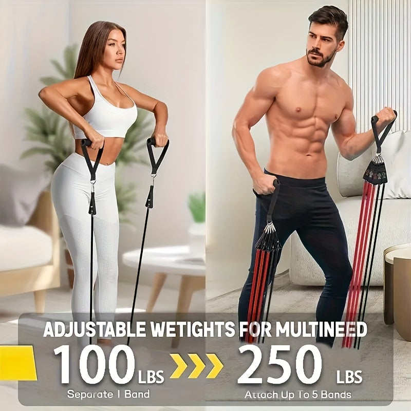250LBS Heavy Duty Resistance Bands Set 5pcs – Break-Resistant Latex Exercise Bands for Men & Women, Full Body Home Gym Workout Expanders for Muscle Training, Yoga, Pilates, Stretching & Rehab, Black