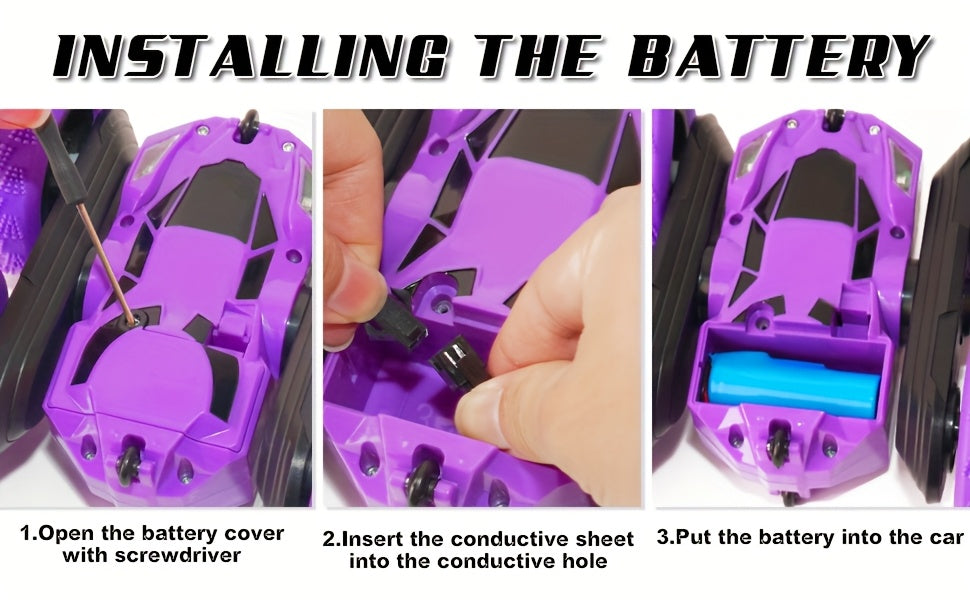 Double-Sided RC Stunt Car for Kids Ages 6+ – 2.4GHz 4WD 360° Flip Remote Control Car with LED Headlights, 1400mAh Rechargeable Battery, All-Terrain Stunt Vehicle, Birthday Christmas Gift