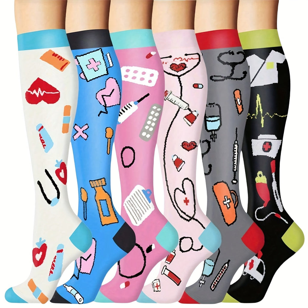 Compression Sports Socks 6 Pack Unisex Lightweight Mid-Calf – Casual Athletic Socks for Running Cycling Soccer Hiking Outdoor Activities & Travel, Sizes S/M & L/XL