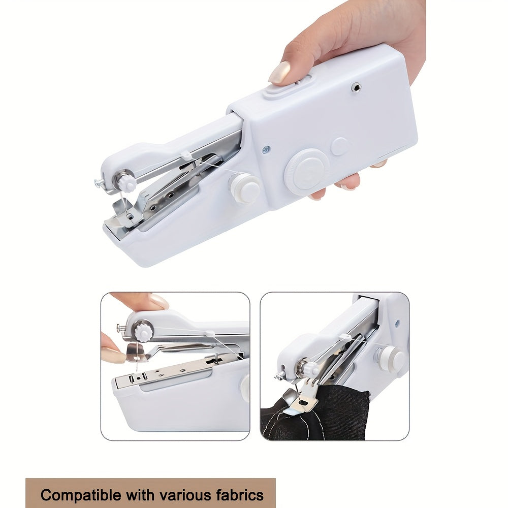 Portable Cordless Mini Sewing Machine with Accessory Kit – Lightweight Handheld Stitching Tool for Beginners Quick Fabric Repairs Hemming Patching and DIY Crafts – Battery USB Powered White or Black