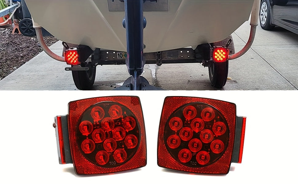 12V LED Trailer Lights Kit Stop Tail Turn Signal License Plate Light for Trailers Under 80 Inch Square LED Tail Lights for Boat Trailer Truck RV Camper Marine with Wiring Kit Options