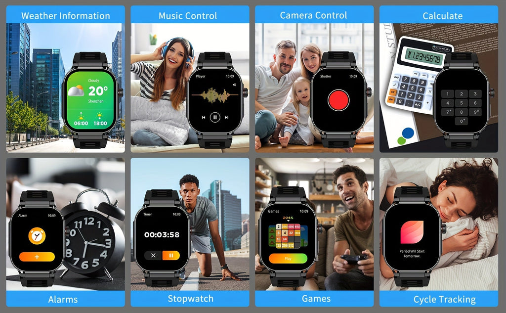 Smartwatch with AI Voice Command 2.1" HD Full Screen Bluetooth 5.3 – 400mAh Battery, Wireless Calls, SMS Alerts, 123+ Sports Modes, Music Playback, Heart Rate & Fitness Tracker for Men Women