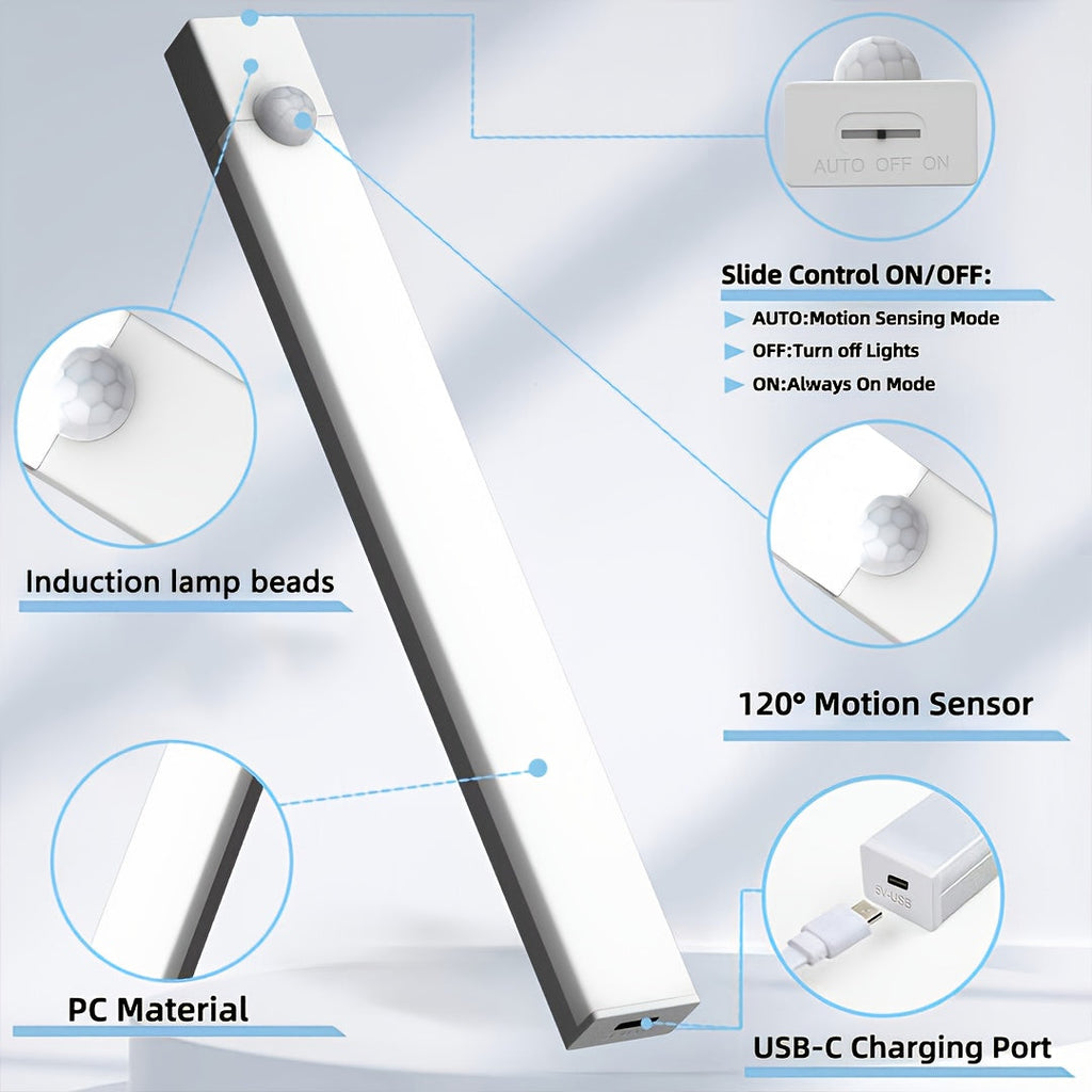 6pcs Smart LED Motion Sensor Cabinet Light – USB-C Rechargeable, 3 Adjustable Modes, Magnetic Mount, Wireless Night Light for Kitchen, Closet, Bedroom, Stairs, Hallway & Bathroom