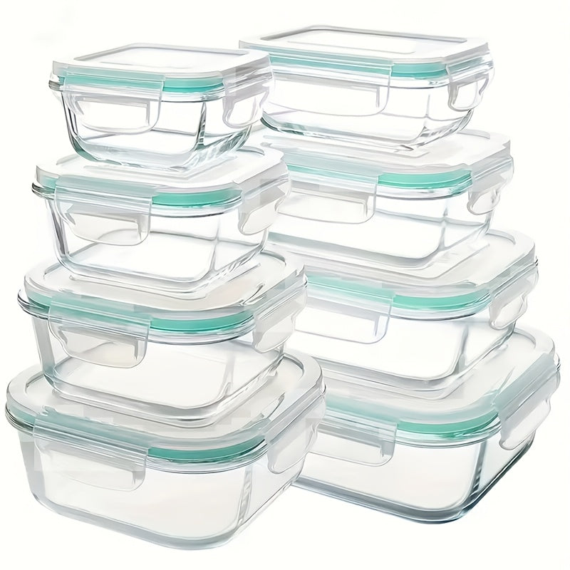 Airtight Glass Food Storage Containers 16-Piece Set 8 Lids 8 Containers Microwave Oven Freezer Dishwasher Safe BPA-Free Meal Prep Salads Fruits Vegetables Sandwiches Picnic