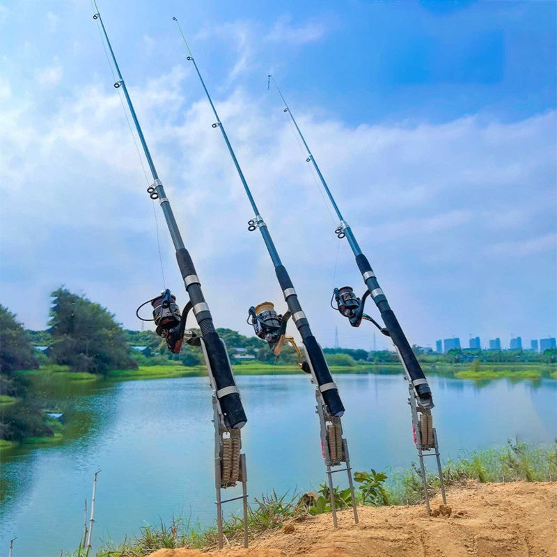 Stainless Steel Fishing Rod Holder 360 Degree Rotation Rust-Proof Spring Clamp Ground Stand No Assembly Bank Fishing Rod Bracket High Sensitivity Fits All Rod Sizes 35x17cm