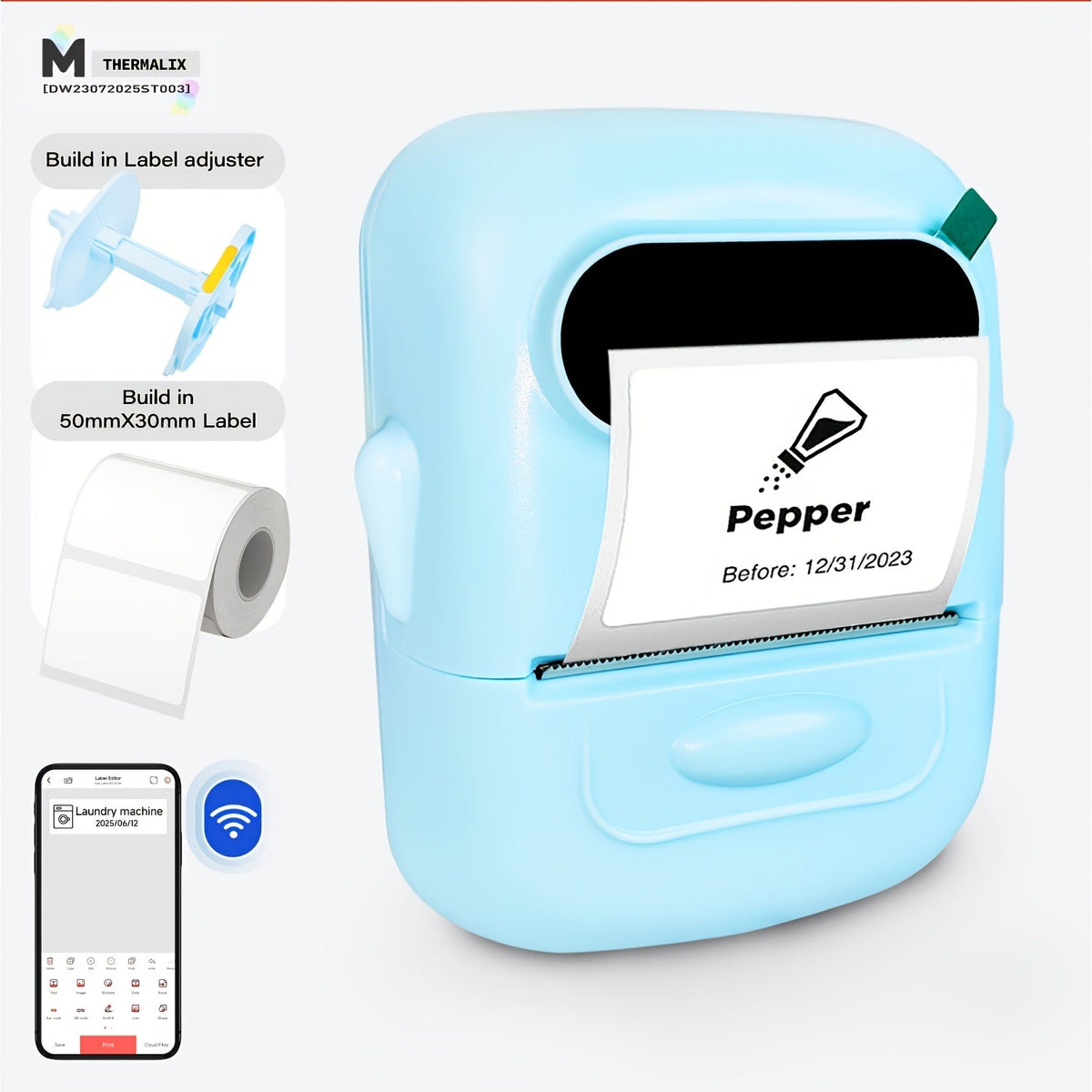 Marklife P50 Portable Bluetooth Thermal Label Printer Wireless Label Maker for Home Office Clothing Jewelry Food Retail Android iOS Compatible Includes 40x30mm Label Roll Blue Pink Yellow