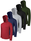 5 Pack Men's Long Sleeve Hooded Fishing Shirts UPF Sun Protection – Lightweight Moisture-Wicking Rash Guard for Fishing Hiking Kayaking Boating Outdoor Sports, Sizes S-XXL, 3 Mixed Color Sets
