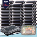 38oz Black Rectangular Meal Prep Containers 100/200 Pack Leakproof Stackable Disposable Food Storage Bento Box BPA Free Microwave Dishwasher Freezer Safe Takeout Lunch Picnic