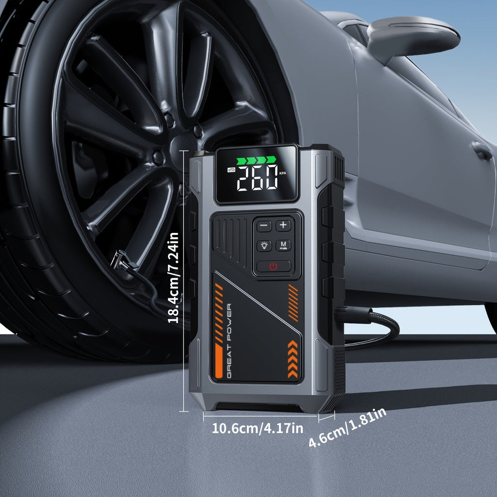 8000A Portable Jump Starter with Air Compressor 12V Battery Booster for 8.0L Gas 6.5L Diesel Engines USB Charging Ports LED Flashlight Jump Box for Cars Trucks SUVs Motorcycles