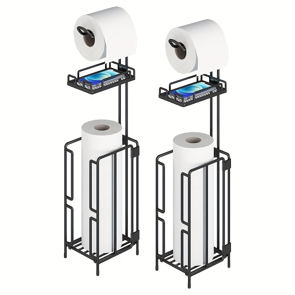 Freestanding Toilet Paper Holder – Metal Stand with 3 Reserve Roll Storage, Modern Bathroom TP Dispenser, No Drilling Required, Housewarming & Christmas Gift