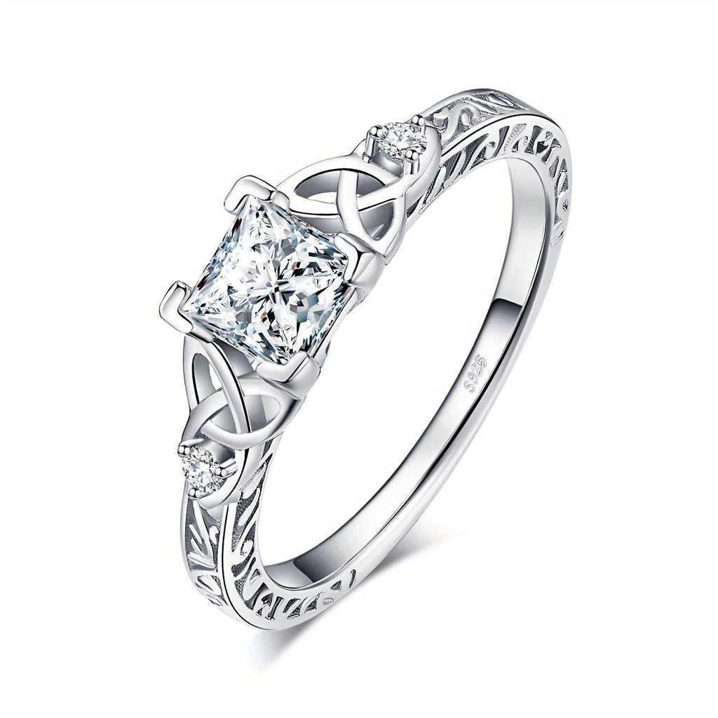 Princess Cut CZ Engagement Ring 925 Sterling Silver – Platinum Plated Cubic Zirconia Bridal Band, Sizes 4-12, Silver Yellow Rose Gold, Wedding Promise Ring with Gift Box for Women