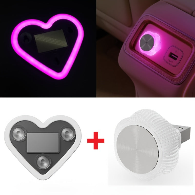 Heart & Flower Shaped Car Interior LED Neon Mood Lights USB Powered Cute Ambient Decoration for Women Girls Pink Red Blue Dashboard Window Decor Valentine's Day Birthday Gift Car Accessories | Nova Mart