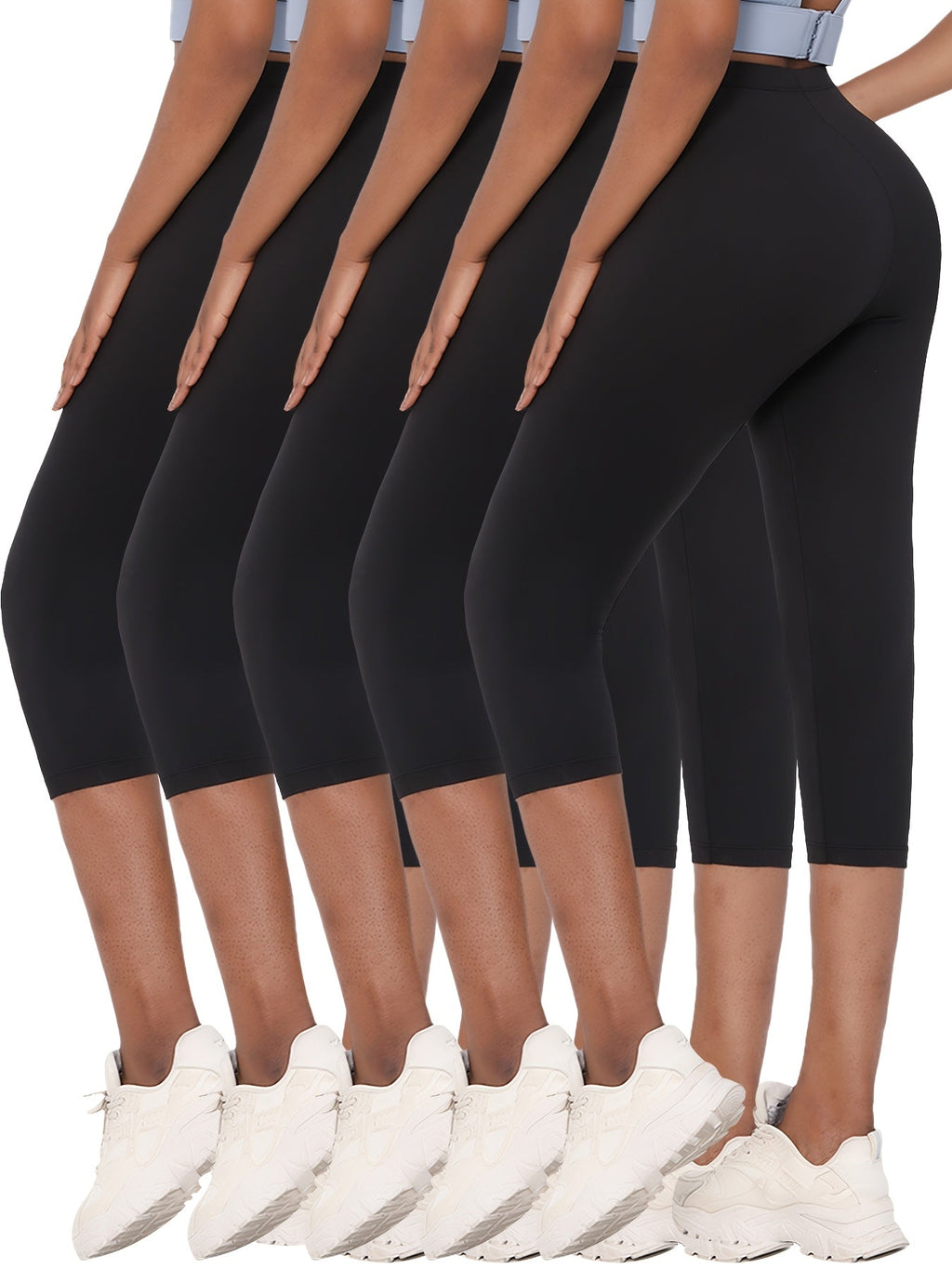 Women's Capri Leggings 5 Pack High-Elastic Opaque Non-See-Through 7/8 Length – 92% Polyester Workout Pants for Gym Running Yoga Pilates, Machine Washable, XS-XXL Mixed Colors