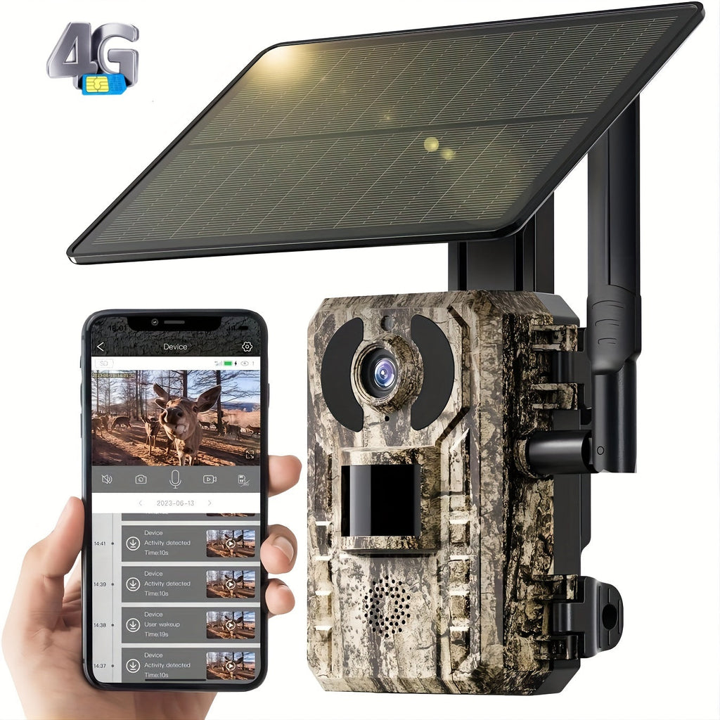 4G LTE Solar Trail Camera 4K Live View Night Vision 0.2s Trigger Remote Phone Access Motion Detection Wide Angle Wireless Game Camera for Deer Hunting Wildlife