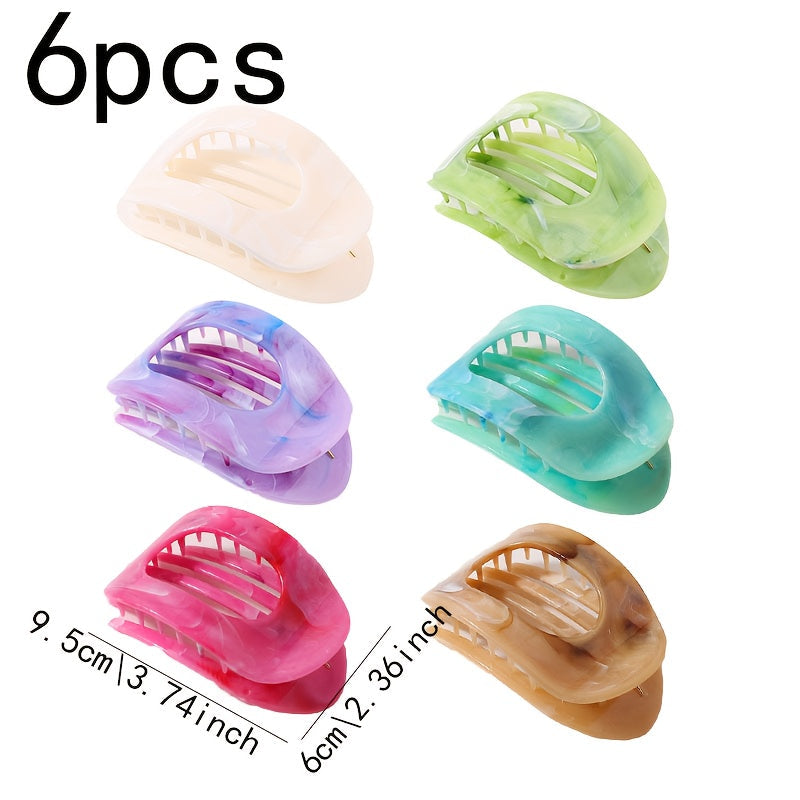Oversized Shark Claw Hair Clips Set 5/6 Pcs – Non-Slip Extra-Large Flat Claw Clips Thick Hair Beach Party Everyday Wear Vibrant Colors Women Girls