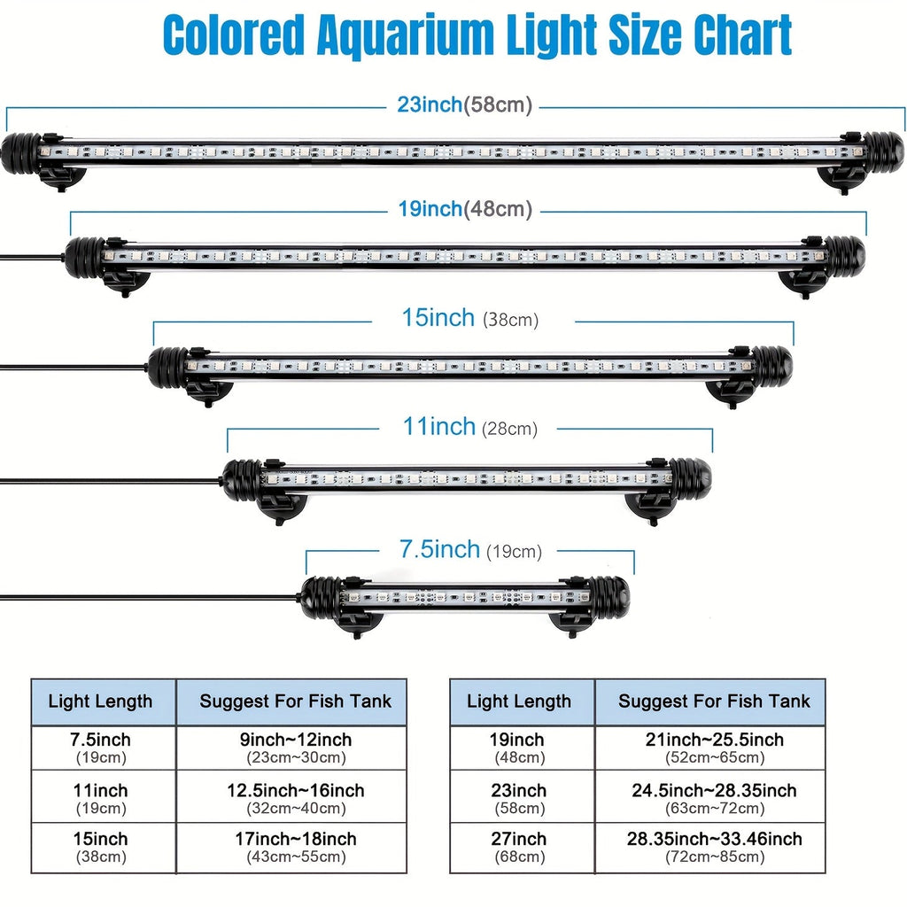 Submersible LED Aquarium Light Multicolor Underwater Fish Tank Light 7.5 to 35 Inch Multiple Sizes 9 to 66 LEDs for Freshwater Saltwater Aquarium Decoration Reef Planted Tank