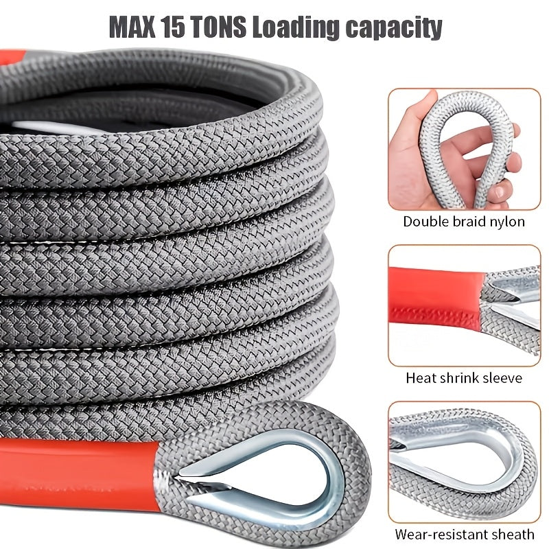 Heavy Duty Tow Rope and Hook Combo Set 196.85 Inch Nylon Recovery Rope 5 18 20 Ton with 2 Steel U-Hooks and Storage Bag Off-Road Vehicle Recovery for Truck SUV UTV ATV Jeep 3 Size Options