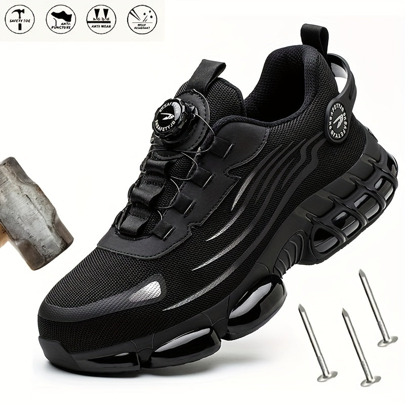 Men's Breathable Work Shoes - Durable Safety Shoes with Reflective Stripes, Lightweight Cushioned Sole for Industrial, Construction and Casual Wear, Available in Black and Grey, Sizes US 6 to 11