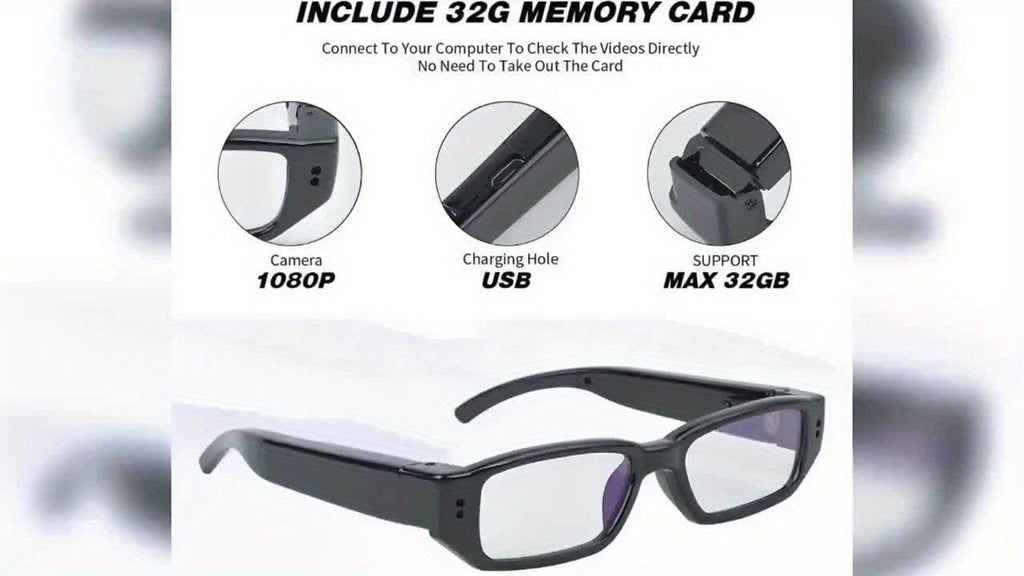 1080P HD Video Glasses Camera with TF Card Slot – Portable Digital Recorder, USB Powered, No Driver Required, for Sports, Outdoor Activities & Meetings, Includes 32GB TF Card