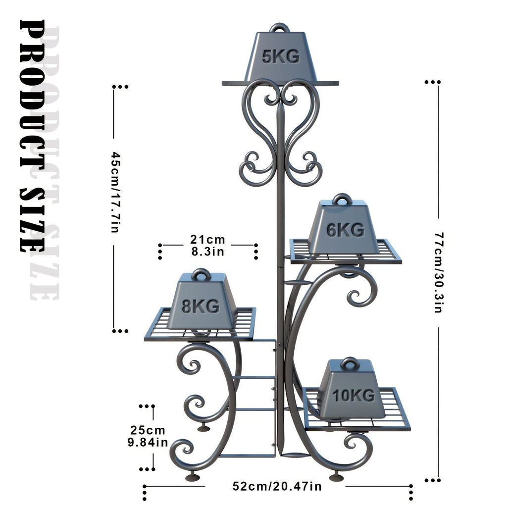 4 Tier Metal Plant Stand Indoor Outdoor Wrought Iron Corner Flower Pot Holder Display Rack Patio Balcony Garden Office Planter Shelf Black HYP-50 6 Tier