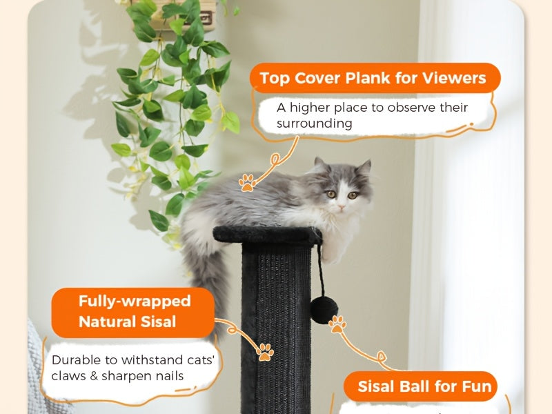 Multi-Tier Cat Tree Tower with Sisal Scratching Post Hanging Toys Sturdy Cat Climbing Activity Center for Indoor Cats Kittens Energetic Breeds Available in Grey Black Beige Brown Green