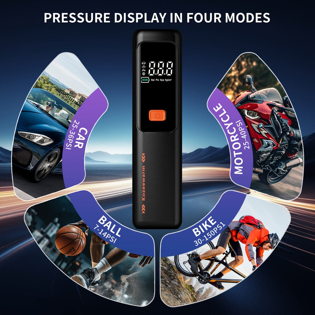 Cordless Tire Inflator Portable Air Compressor Digital Pressure Gauge USB Rechargeable 3X Fast Inflation for Car SUV Truck Bike Motorcycle Ball Sports Equipment Auto Air Pump 18650 Battery 5 Colors