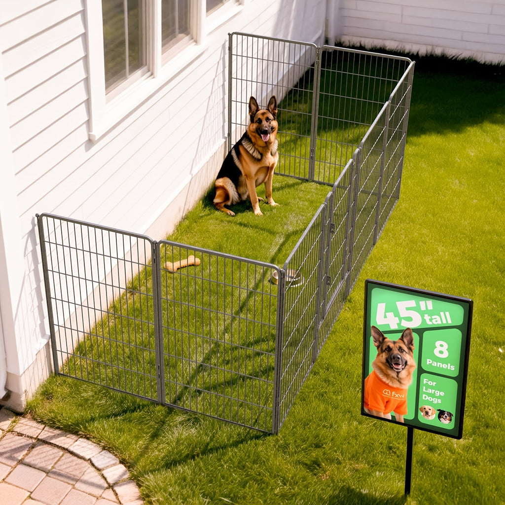 Heavy Duty Metal Dog Playpen with Gate 8 16 24 32 48 Panels 24 32 40 50 Inch Indoor Outdoor Pet Exercise Pen Fence for Large Medium Small Dogs Portable Yard Garden RV Camping by FXW