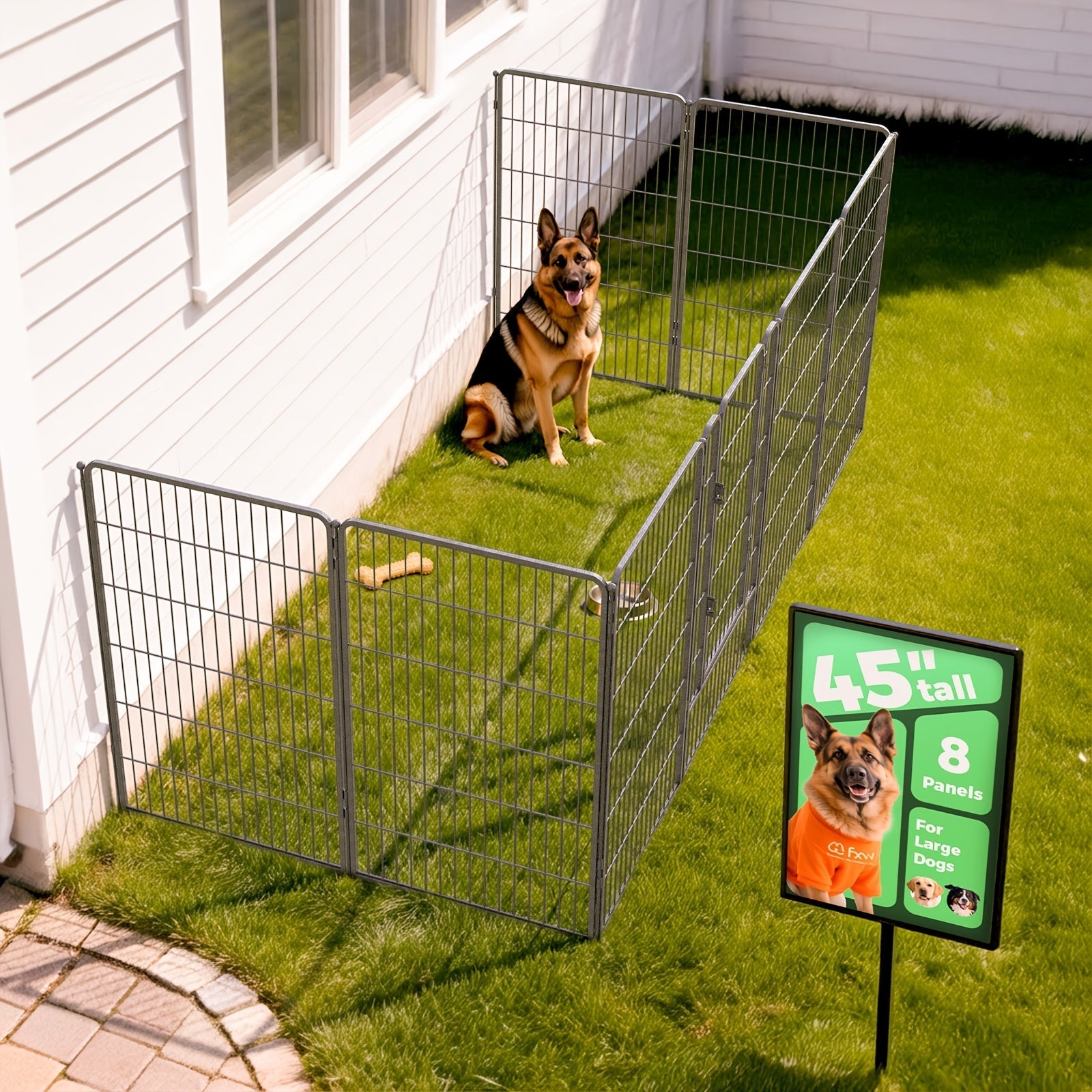 Heavy Duty Metal Dog Playpen with Gate 8 16 24 32 48 Panels 24 32 40 50 Inch Indoor Outdoor Pet Exercise Pen Fence for Large Medium Small Dogs Portable Yard Garden RV Camping by FXW