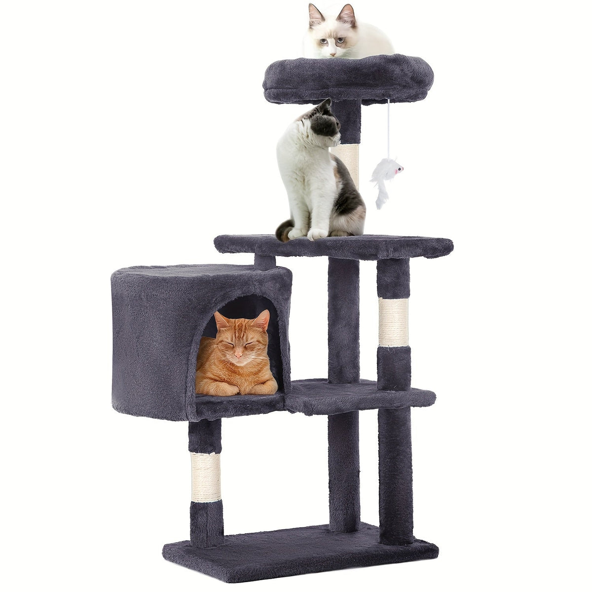 Multi-Level Cat Tree Tower with Scratching Post Perches & Plush Apartments – Space-Saving Indoor Cat Climbing Frame Activity Center, Heights 36-80 Inch, 6 Colors Beige Gray Pink