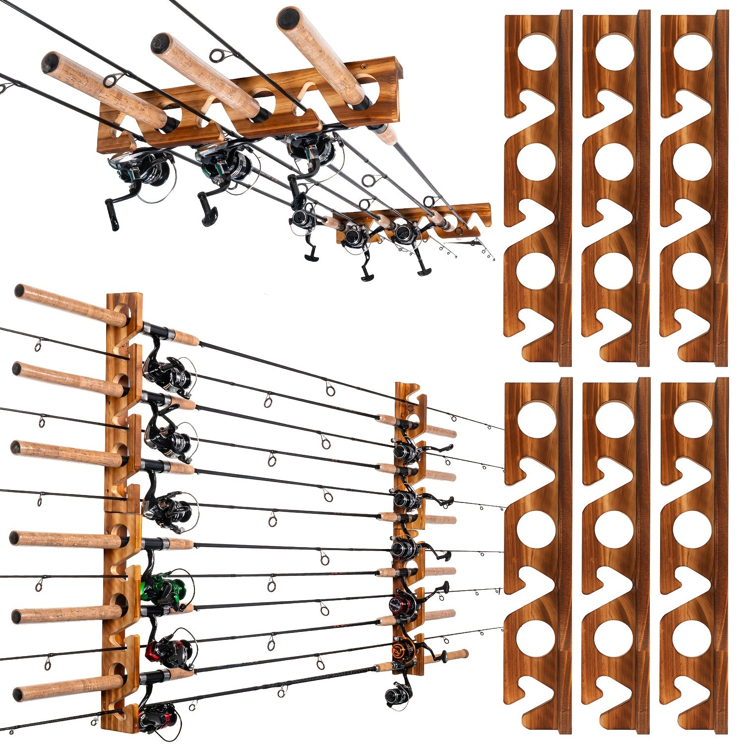 Fishing Rod Holder Wall & Ceiling Mount Rack – Modular Space-Saving Garage Storage Organizer Holds 6, 12, 16 or 24 Fishing Poles, Easy Install, Great Gift for Anglers Men & Women