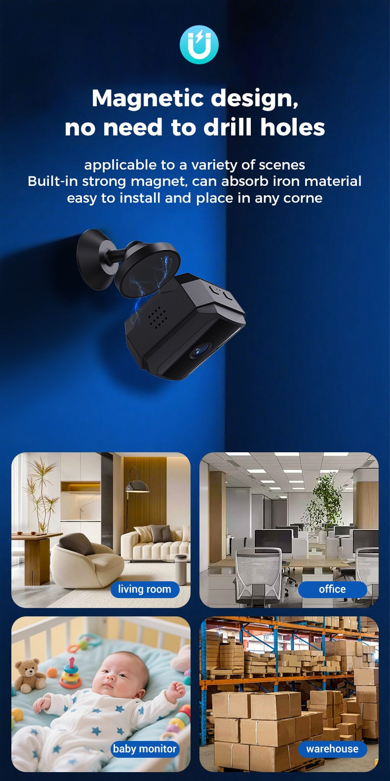 Wireless Security Camera with Built-In AP Hotspot No Internet Required Infrared Night Vision Two-Way Audio Motion Detection Real-Time Home Family Pet Monitoring Black White 1 2 3 4 Pack