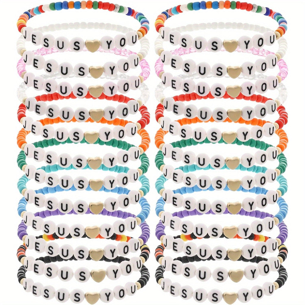 24pc Christian Friendship Bracelet Set – Handmade Clay Bead Jesus Love You Bracelets, Bulk Religious Jewelry for Christmas, Easter, Church Events & Faith-Based Gifts