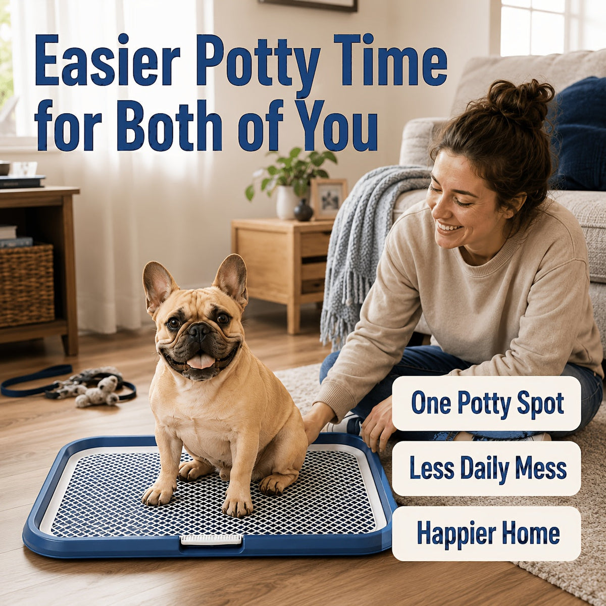 Leak-Proof Dog Potty Tray Indoor Puppy Toilet with Removable Grating Washable Pee Pad Holder for Apartment Puppy Training Pet Potty Station for Small Medium Dogs Easy Clean