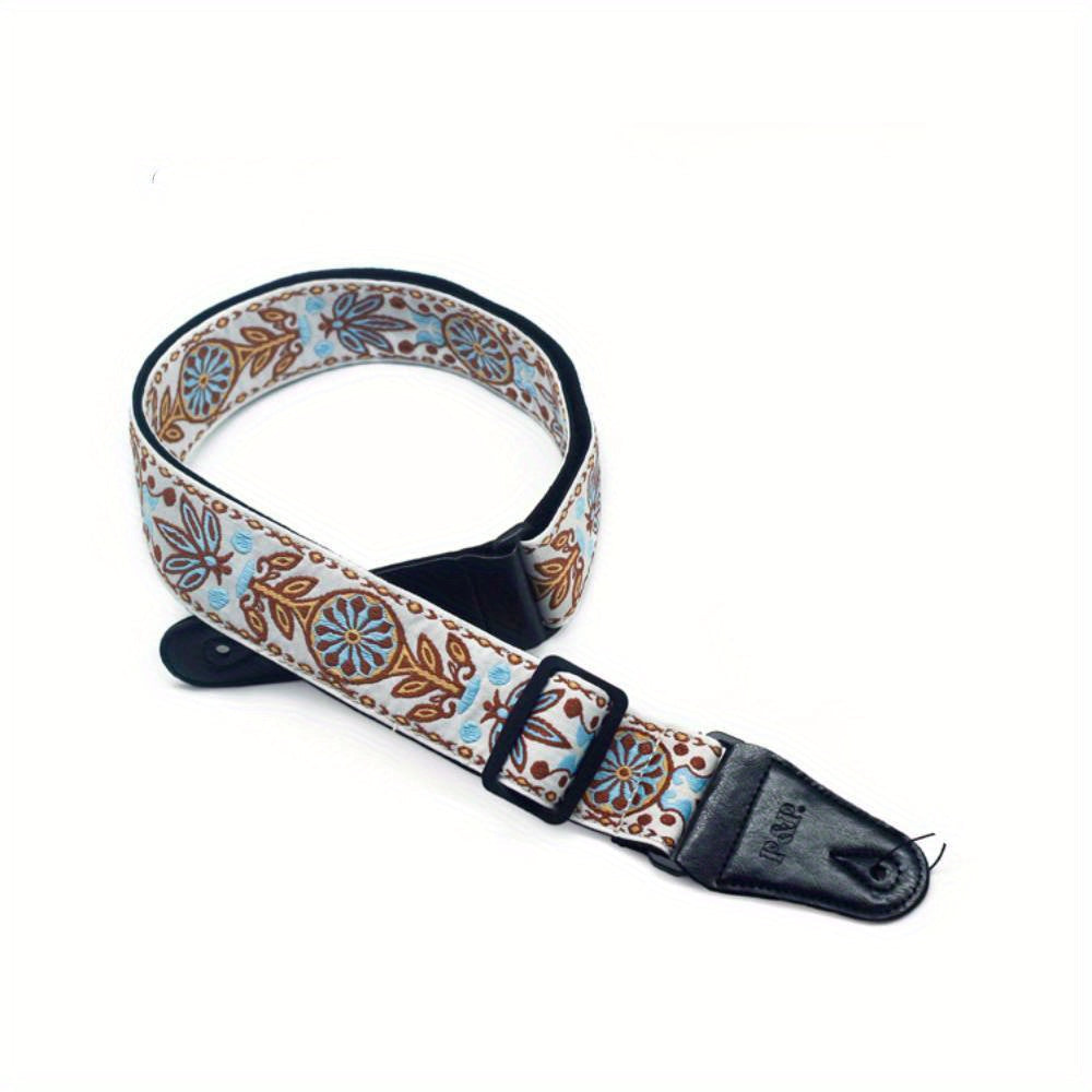 Adjustable Embroidered Guitar Strap with PU Leather Ends – Boho National Style, 35–57 Inch Length, Fits Acoustic, Electric, Classical Guitar & Bass, 11 Unique Designs