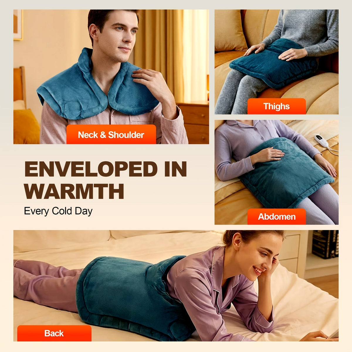 Graphene Heating Pad for Neck Shoulders & Back – 130W Woven Graphene Deep Heat Therapy, Large 22"x18", 6 Heat Settings, Weighted, Auto Shut-Off Timer, Machine Washable Electric Pad for Pain Relief