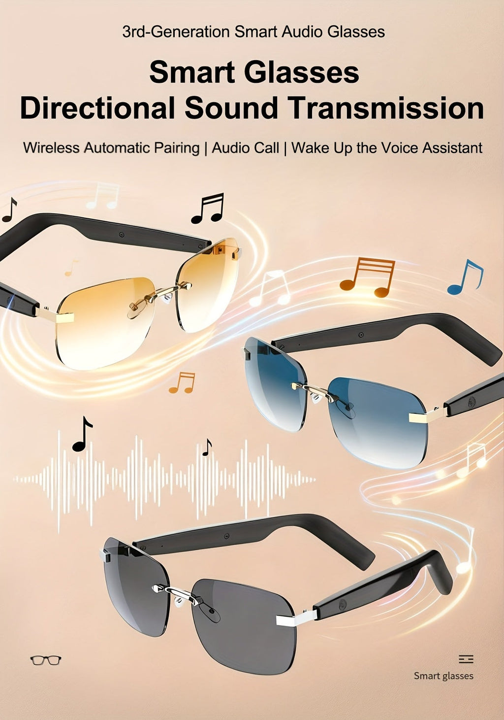 Bluetooth Smart Glasses Touch Controls Open Ear Audio – Integrated Mic Hands-Free Calls & Music UV Protection Polarized Lens for Outdoor Sports, Driving & Everyday Wear