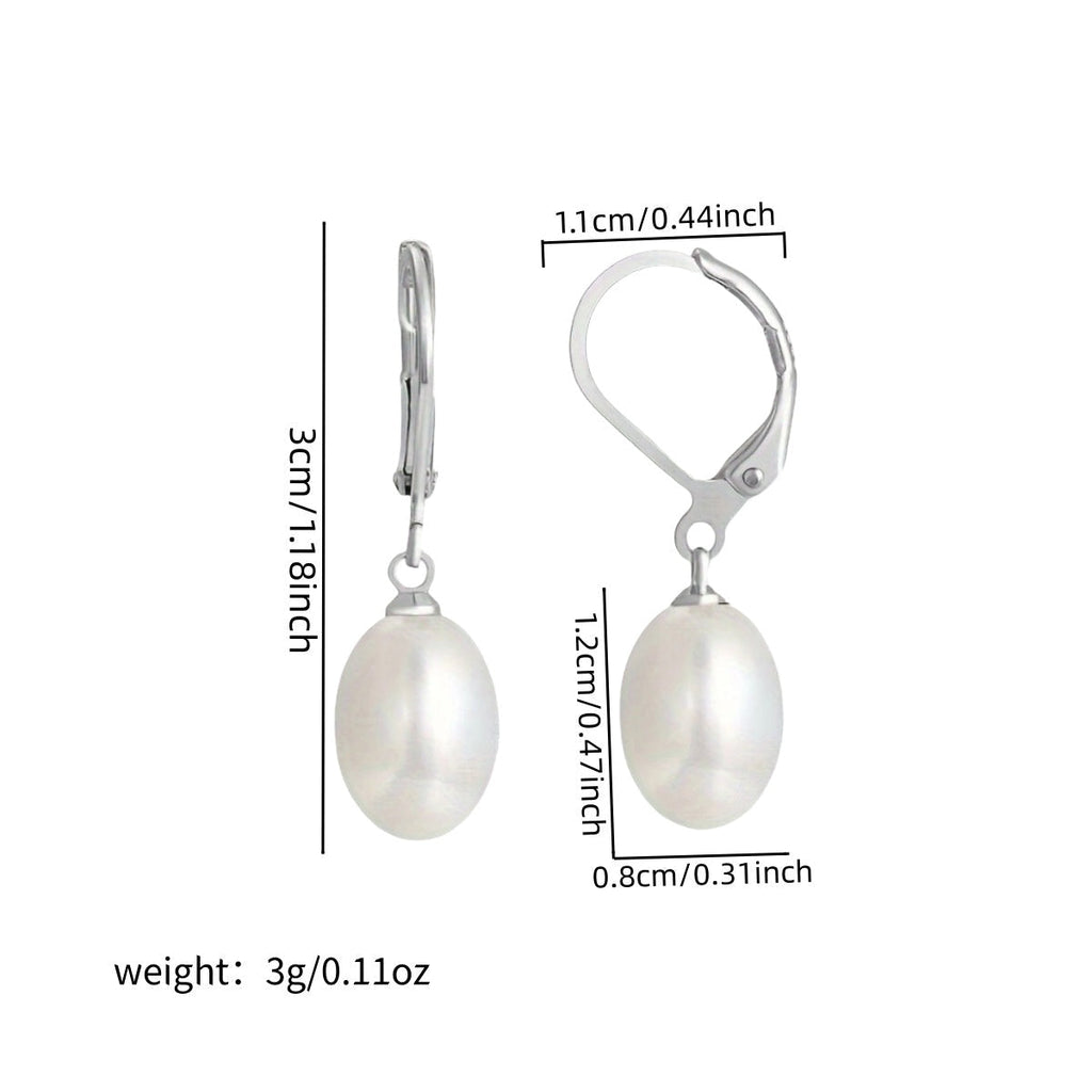 925 Sterling Silver Genuine Freshwater Pearl Drop Earrings – French Elegant Dangle Lobster Clasp Hypoallergenic Bridal Wedding Jewelry Gift for Women Valentine's Day Anniversary
