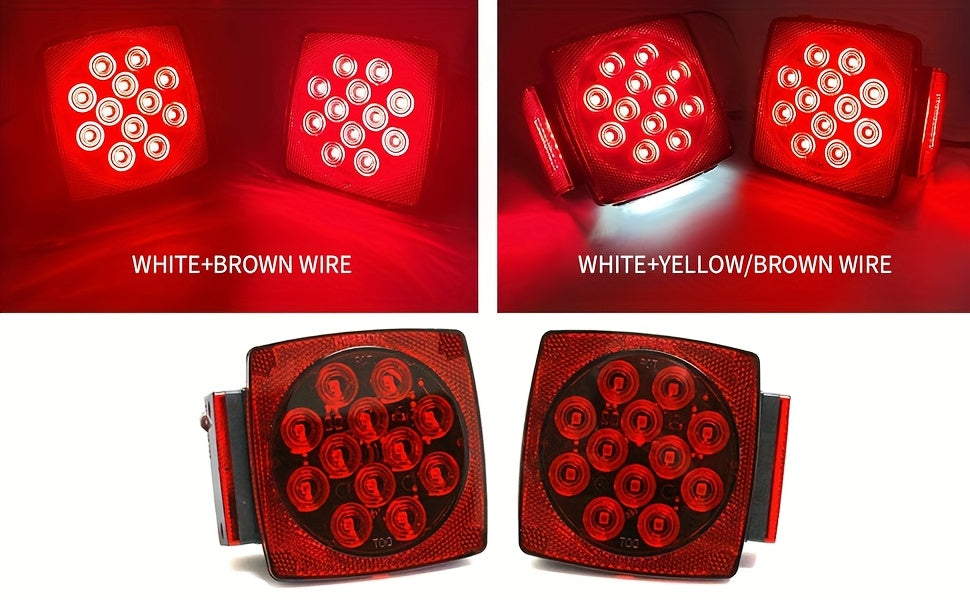 12V LED Trailer Lights Kit Stop Tail Turn Signal License Plate Light for Trailers Under 80 Inch Square LED Tail Lights for Boat Trailer Truck RV Camper Marine with Wiring Kit Options